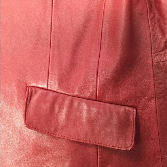 Deep red leather Calvin Klein Blazer. - Picture 3 of 6